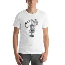 Load image into Gallery viewer, GentleBasket top of the morning disc golf shirt in white